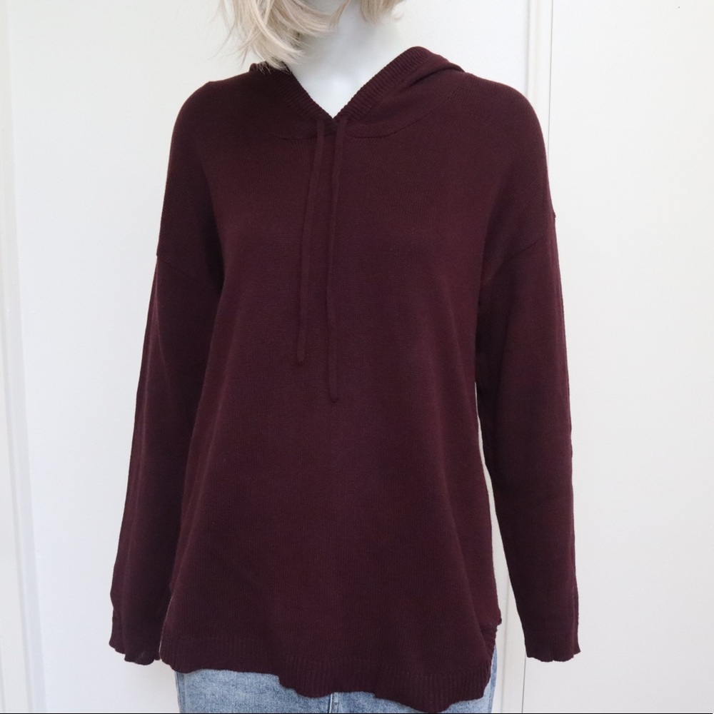 NY&Company Knit Hooded Burgundy Sweater